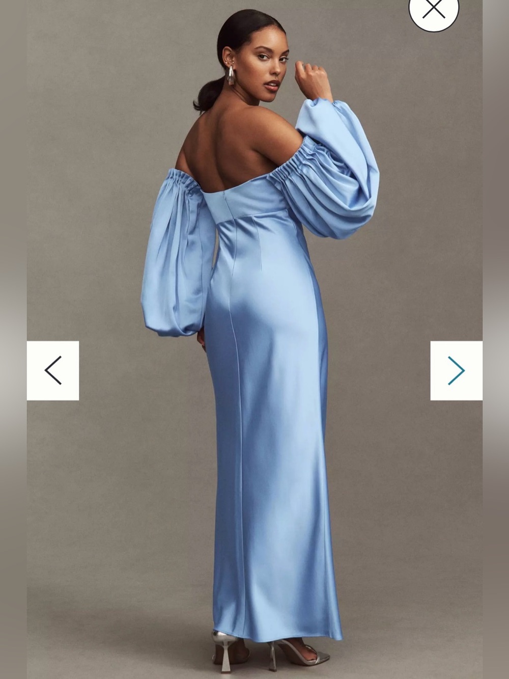 Significant Other Danika Long-Sleeve Off-The-Shoulder Satin Maxi Dress Blue Sz 4 - Picture 3 of 6